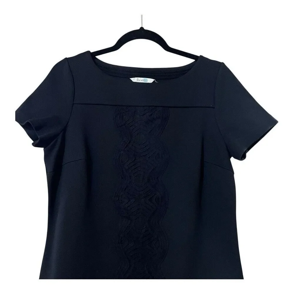 Boden Womens Size 8 Black Short Sleeve Career Embroidered Dress - Picture 2 of 4
